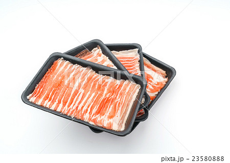 Slide of raw pork on white background . Slide of raw pork on white background . 23580888
