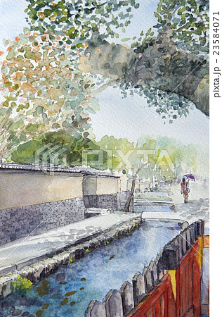 京都・上賀茂の社家町 水彩画のイラスト素材 [23584071] - PIXTA