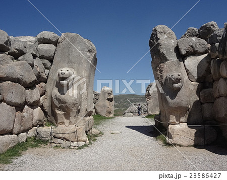 ハットゥシャ遺跡 ライオンの門の写真素材
