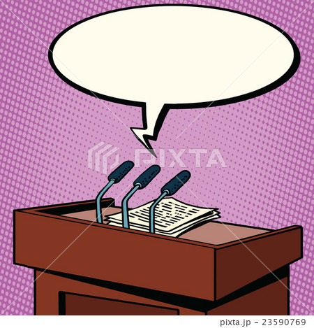 Tribune of the speaker, microphones and text to 23590769
