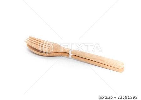 Wooden spoon and fork, on white background 23591595