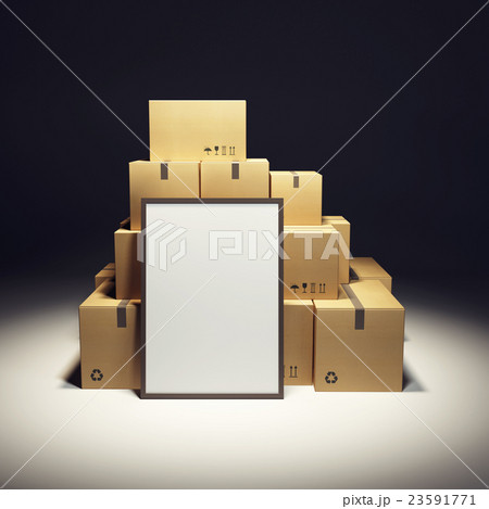 pile of cardboard box and empty billboard 23591771