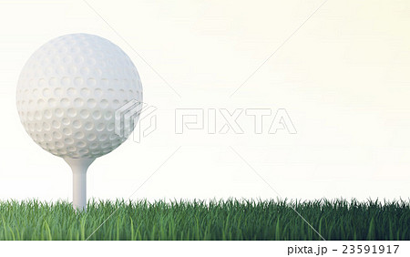 White golf ball on tee in green grass isolated on 23591917