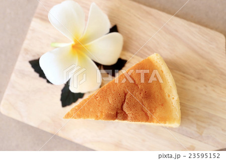 Pieces of Japanese style Cheesecake, top view. Pieces of Japanese style Cheesecake, top view. 23595152
