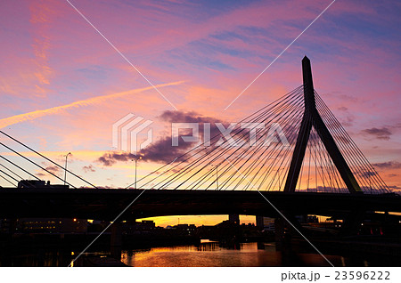Zakim Bunker Hill Memorial Bridge at sunset 23596222
