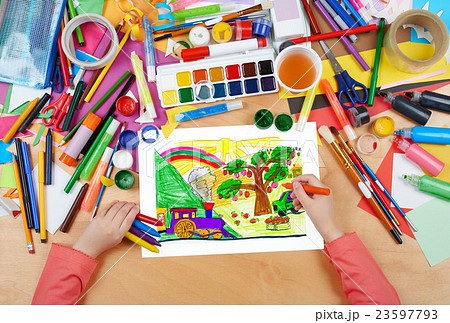 apple garden and steam train child drawing apple garden and steam train child drawing 23597793