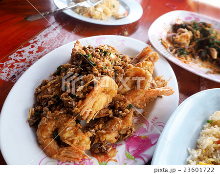 Shrimp with Garlic fried, Thai seafood 23601722