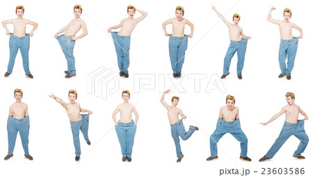 Funny man with trousers isolated on white 23603586