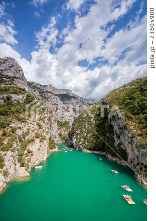 Canyon of Verdon with boats in Provence, France Canyon of Verdon with boats in Provence, France 23605900