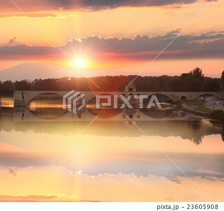 Avignon Bridge and river at sunset,Provence,France 23605908