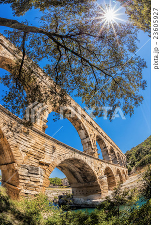 Pont du Gard against sunset in Provence, France 23605927