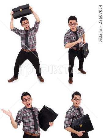 Young employee with briefcase isolated on white 23607054