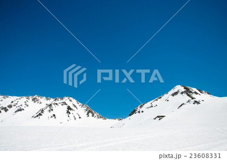 High mountains under snow with clear blue sky High mountains under snow with clear blue sky 23608331