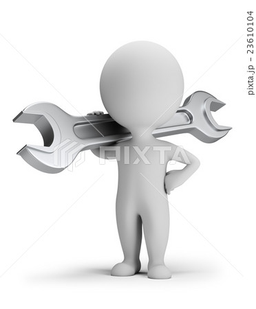 3d small people - worker with a wrench 23610104