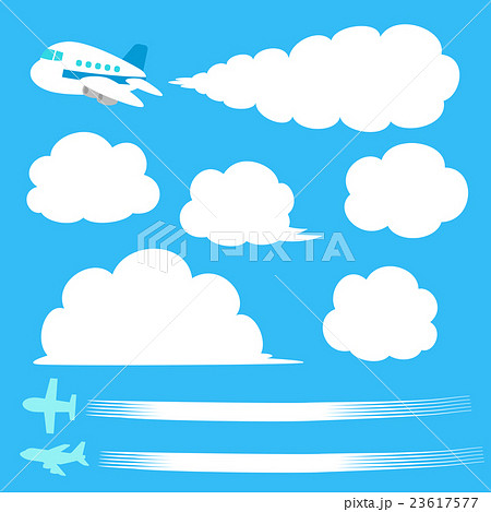 飛行機 飛行機雲のイラストセットのイラスト素材