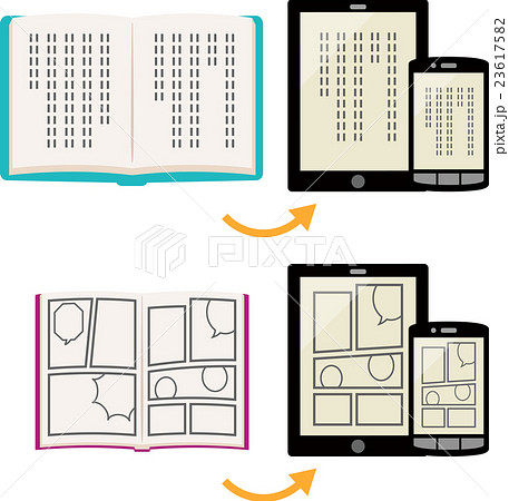 本やコミックスの電子書籍化のイラスト素材