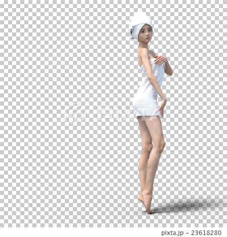 お風呂上がりの女性　バスタオル　perming3DCGイラスト素材 23618280