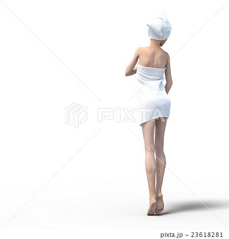 お風呂上がりの女性 バスタオル Perming3dcgイラスト素材のイラスト素材