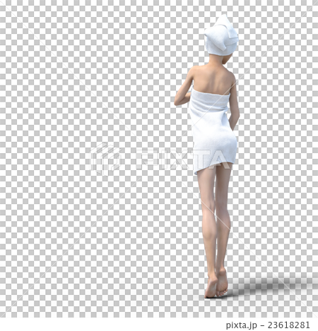 お風呂上がりの女性　バスタオル　perming3DCGイラスト素材 23618281
