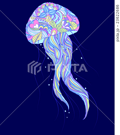 Colorful Jellyfish On Blue Background のイラスト素材