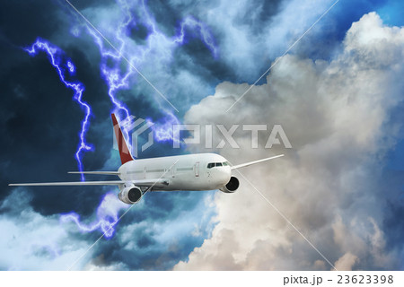 airplane crash in a storm with lightning concept 23623398