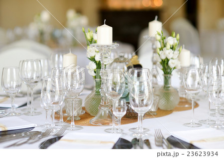 Table set for an event party or wedding reception Table set for an event party or wedding reception 23623934