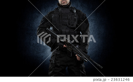 Spec ops police officer SWAT in black uniform stud 23631246