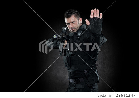 Spec ops police officer SWAT in black uniform stud Spec ops police officer SWAT in black uniform stud 23631247