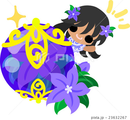 可愛い女の子と紫の花の宝石のイラスト素材