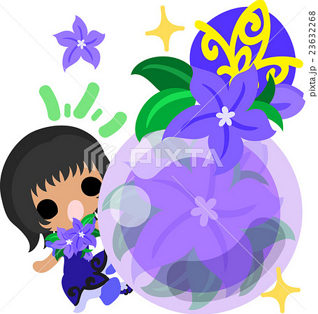 可愛い女の子と紫の花の香水のイラスト素材