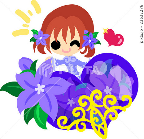 可愛い女の子と紫の花の宝石のイラスト素材