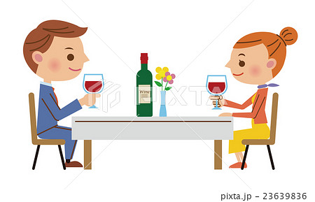 ワインで乾杯するカップルのイラスト素材