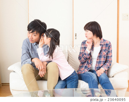 お父さんと内緒話をする娘と嫉妬するお母さん 23640095