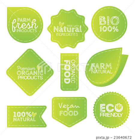 Green Eco Food Labels. Health Headings. Vector 23640672