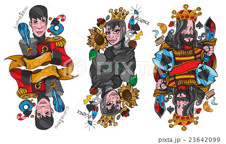 Figure characters. King, queen and jack of spades. 23642099