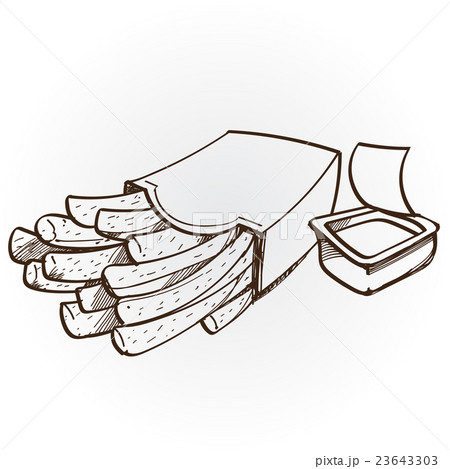 French fries and sauce outline sketch. 23643303