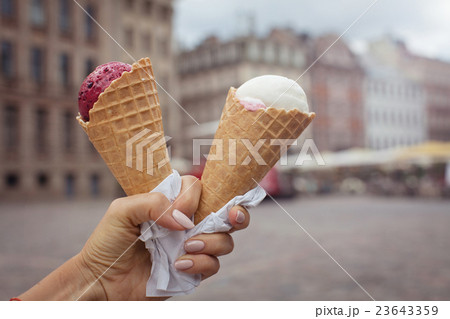 Woman hand hold ice cream. Woman hand hold ice cream. 23643359