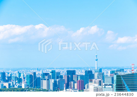 都市風景　さわやかな青空と都会　都市風景の画像素材　東京スカイツリー　コピースペース　オフィス街 23644830