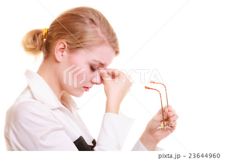 Headache. Woman suffering from head pain isolated. 23644960