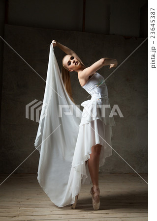 Beautiful ballet dancer looking at camera while Beautiful ballet dancer looking at camera while 23645387