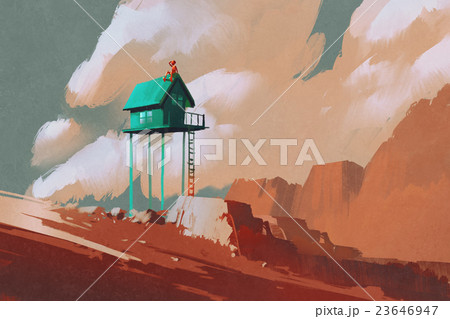 little green house on large boulders 23646947