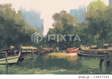village on the bank of river 23647593