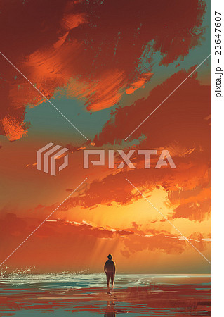 alone by the sea under sunset sky 23647607