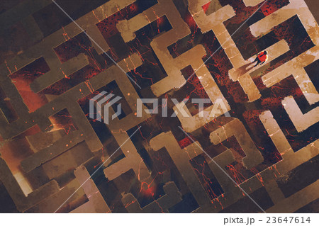 man standing above the maze with lava cracked 23647614
