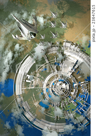 aerial view of futuristic city 23647615