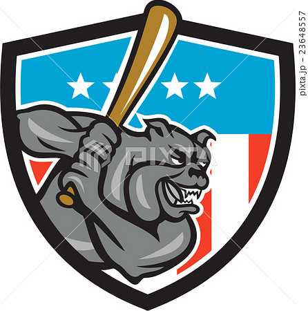 Bulldog Baseball Batting USA Crest Cartoon 23648557