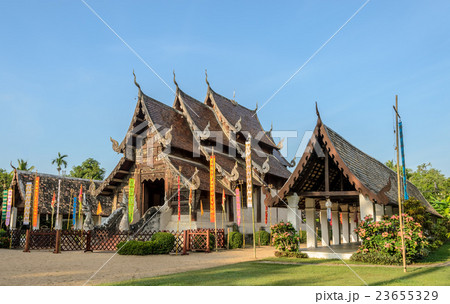 Beautiful Thai Lanna wooden temple in Thailand Beautiful Thai Lanna wooden temple in Thailand 23655329