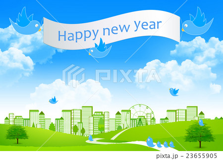 酉　青い鳥　年賀状　背景  23655905