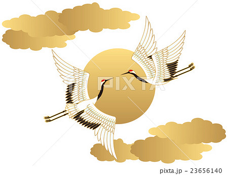 鶴と太陽 日本風のイラスト素材