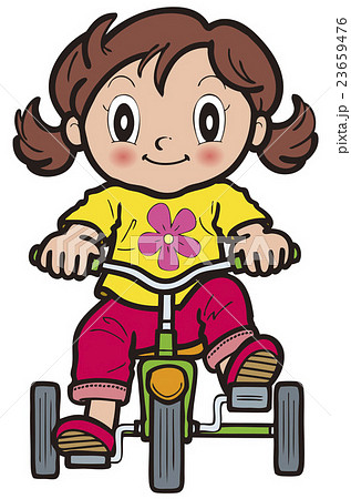三輪車に乗る元気な女の子のイラスト素材